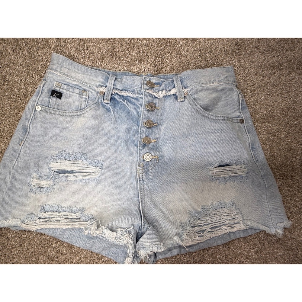 Kancan High Rise Distressed Denim Shorts Light Wash Button Fly KC7942M Size 7/27